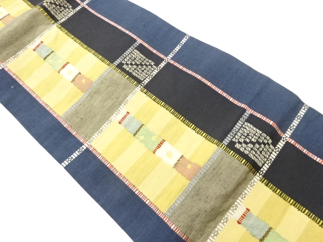 JAPANESE KIMONO / TSUMUGI CHECKERED PATTERN / GEOMETRIC WEAVE NAGOYA O